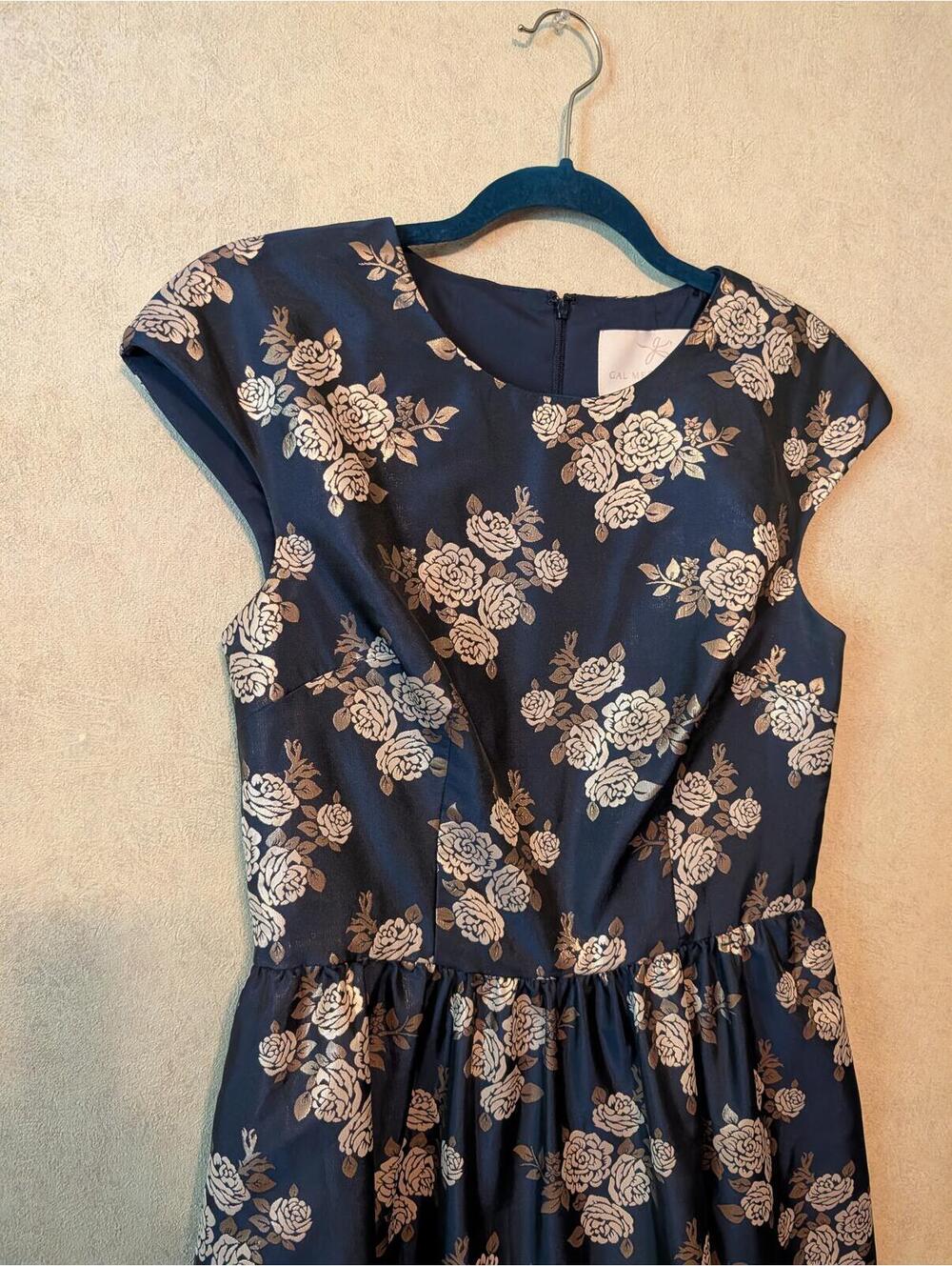 GAL MEETS GLAM Jenny navy gold rose floral midi dress sz 6 - Picture 4 of 6